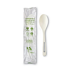World Centric TPLA Wrapped Cutlery, Spoon, Plastic, Light Beige, 750/Carton (SPPSI)