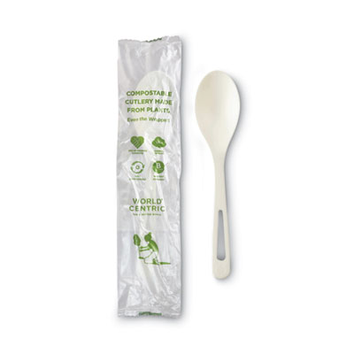 World Centric TPLA Wrapped Cutlery, Spoon, Plastic, Light Beige, 750/Carton (SPPSI)