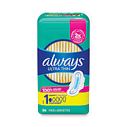 Always Ultra Thin Pads with Wings, Size 1, Regular Absorbency, 36/Pack, 6 Packs/Carton (08322)