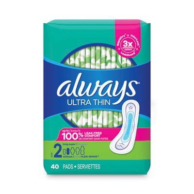 Always Ultra Thin Pads, Super Long 10 Hour, 40/Pack (59874PK)