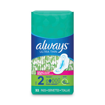 Always Ultra Thin Pads with Wings, Super Long 10 Hour, 32/Pack, 6 Packs/Carton (59866)