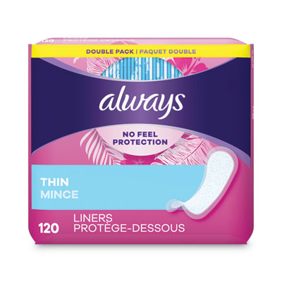 Always Thin Daily Panty Liners, Regular Absorbency, 120/Pack, 6 Packs/Carton (10796)
