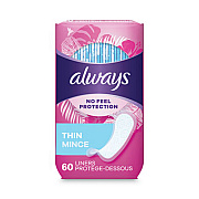 Always Thin Daily Panty Liners, Regular, 60/Pack (08282PK)
