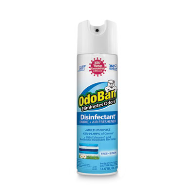 OdoBan Ready-To-Use Disinfectant Fabric and Air Freshener 360 Spray, Fresh Linen, 14 oz Can (91070114AEA)