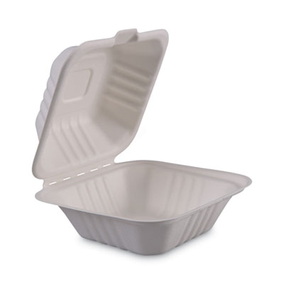 Boardwalk Bagasse Food Containers, Hinged-Lid, 1-Compartment 6 x 6 x 3.19, White, 125/Sleeve, 4 Sleeves/Carton (BWKHINGEWF1CM6)