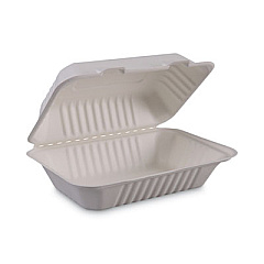 Boardwalk Bagasse Food Containers, Hinged-Lid, 1-Compartment 9 x 6 x 3.19, White, 125/Sleeve, 2 Sleeves/Carton (BWKHINGEWFHG1C9)