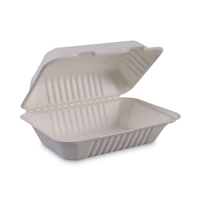 Boardwalk Bagasse Food Containers, Hinged-Lid, 1-Compartment 9 x 6 x 3.19, White, 125/Sleeve, 2 Sleeves/Carton (BWKHINGEWFHG1C9)