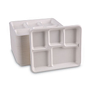 Boardwalk Bagasse Dinnerware, 5-Compartment Tray, 8 x 12, White, 500/Carton (BWKTRAYWF128)