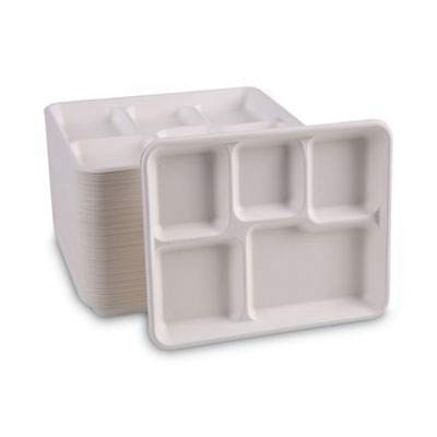 Boardwalk Bagasse Dinnerware, 5-Compartment Tray, 8 x 12, White, 500/Carton (BWKTRAYWF128)