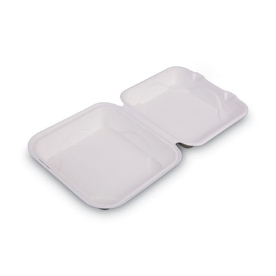 Eco-Products Renewable and Compostable Sugarcane Clamshells, 9 x 9 x 3, White, 50/Pack, 4 Packs/Carton (EPHC91)