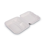 Eco-Products Renewable and Compost Sugarcane Clamshells, 3-Compartment, 9 x 9 x 3, White, 50/Pack, 4 Packs/Carton (EPHC93)