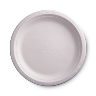 Eco-Products Renewable and Compostable Sugarcane Plates, 9" dia, Natural White, 50/Packs (EPP013PK)