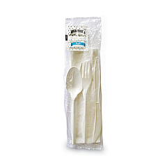 Boardwalk Cutlery Kit, Plastic Fork/Spoon/Knife/Salt/Polypropylene/Napkin, White, 250/Carton (BWK6KITMW)