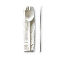 Boardwalk School Cutlery Kit, Napkin/Spork/Straw, White, 1000/Carton (BWKSCHOOLMWPP)