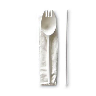 Boardwalk School Cutlery Kit, Napkin/Spork/Straw, White, 1000/Carton (BWKSCHOOLMWPP)