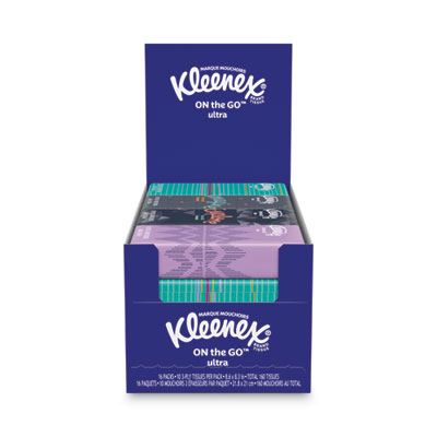 Kleenex On The Go Packs Facial Tissues, 3-Ply, White, 10 Sheets/Pack, 16 Packs/Box, 12 Boxes/Carton (11975)