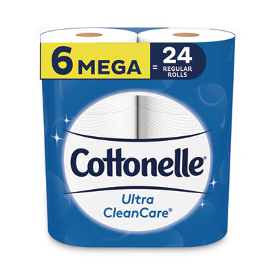 Cottonelle Ultra CleanCare Toilet Paper, Strong Tissue, Mega Rolls, Septic Safe, 1-Ply, White, 340 Sheets/Roll, 6 Rolls/Pack, 6 Packs/CT (47747)