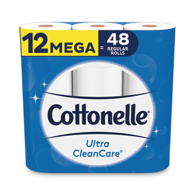 Cottonelle Ultra CleanCare Toilet Paper, Strong Tissue, Mega Rolls, Septic Safe, 1 Ply, White, 340 Sheets/Roll, 12 Rolls (47804)
