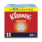 Kleenex Anti-Viral Facial Tissue, 3-Ply, White, 60 Sheets/Box (49978BX)