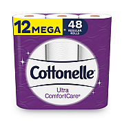 Cottonelle Ultra ComfortCare Toilet Paper, Soft Bath Tissue, Mega Rolls, Septic Safe, 2-Ply, White, 284 Sheets/Roll, 12 Rolls/Pack (48596)