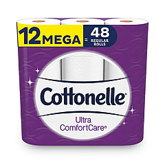 Cottonelle Ultra ComfortCare Toilet Paper, Soft Bath Tissue, Mega Rolls, Septic Safe, 2-Ply, White, 284 Sheets/Roll, 12 Rolls/Pack (48596)