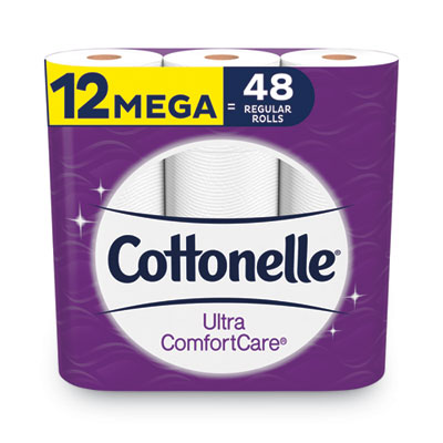 Cottonelle Ultra ComfortCare Toilet Paper, Soft Bath Tissue, Mega Rolls, Septic Safe, 2-Ply, White, 284 Sheets/Roll, 12 Rolls/Pack (48596)