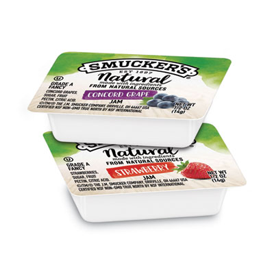 Smucker's Smuckers 1/2 Ounce Natural Jam, 0.5 oz Container, Grape; Strawberry, 200/Carton (2994)