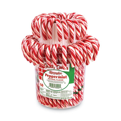 Spangler Peppermint Candy Canes, 1 oz, 60 Pieces/Jar, 1 Jar/Carton (211X0012)