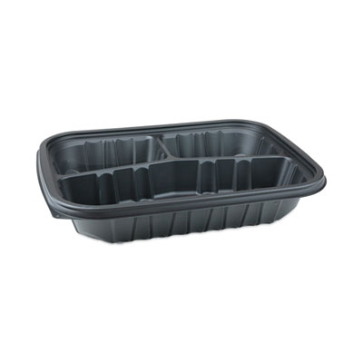 Pactiv Evergreen EarthChoice Entree2Go Takeout Container, 3 Compartments, 48 oz, 11.8 x 8.8 x 2.1, Black, Plastic, 200/Carton (YCNB12X95203)