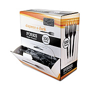 Berkley Square Dispens-a-Fork, Individually Wrapped, Mediumweight Fork, Plastic, Black, 100/Box (BEP90202)