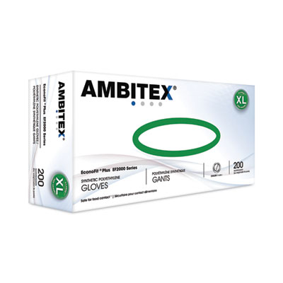 AMBITEX EconoFit Plus Polyethylene Gloves, Powder-Free, X-Large, Clear, 200/Box, 10 Boxes/Carton (EFXL2000)