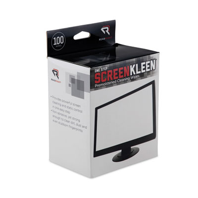 Read Right OneStep CRT ScreenKleen Cleaning Pads, Cloth, 5 x 5, Unscented, White, 100/Box (RR1309)
