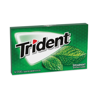 Trident Sugar-Free Gum, Spearmint, 14 Pieces/Pack, 12 Packs/Carton (30400008)
