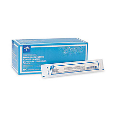 Medline Sterile Tongue Depressors, Wood, 6" Long, 100/Box (MDS202075)