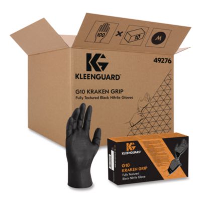 KleenGuard G10 Kraken Grip Nitrile Gloves, Small, 6 mil Thick, 9.5" Long, Black, 100/Box, 10 Boxes/Carton (49275)