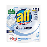 All MIGHTY PACS Free Clear Super Concentrated HE Laundry Detergent, 39/Pack (73978EA)