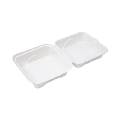 Eco-Products Molded Fiber Hinged Clamshell Containers, 6 x 6 x 3, White, Sugarcane, 50/Pack, 10 Packs/Carton (EPHC6)