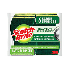 Scotch-Brite Heavy-Duty Scrub Sponge, 4.5 x 2.7, 0.6" Thick, Yellow/Green, 6/Pack (426)