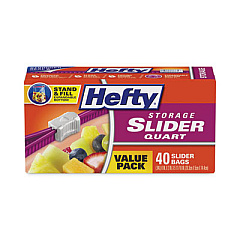 Hefty Slider Stand and Fill Food Storage Bags, Quart, 8" x 7", Clear, 40/Box (R88075)