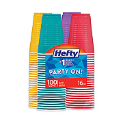 Hefty Easy Grip Disposable Plastic Party Cups, 16 oz, Bright Assorted Colors, 100/Pack (C21637)