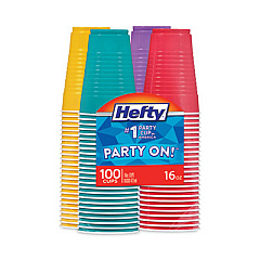 Hefty Easy Grip Disposable Plastic Party Cups, 16 oz, Bright Assorted Colors, 100/Pack (C21637)