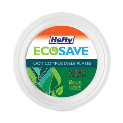 Hefty ECOSAVE Tableware, Plate, Sugarcane, 6.75" dia, White, 30/Pack (D77300PK)