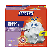 Hefty Ultra Strong Scented Tall Kitchen Bags, Drawstring, 13 gal, Lavender/Vanilla, 23.75" x 24.88", White, 110/Box, 3 Boxes/Carton (E88366CT)
