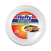 Hefty Soak Proof Tableware, Plate, Foam, 10.25" dia, White, 25/Pack, 10 Packs/Carton (D21029CT)