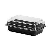 SOLO Creative Carryouts Hinged Plastic Hot Deli Boxes, 24 oz, 7.87 x 5.4 x 2.1, Black/Clear, 200/Carton (846612PS94)