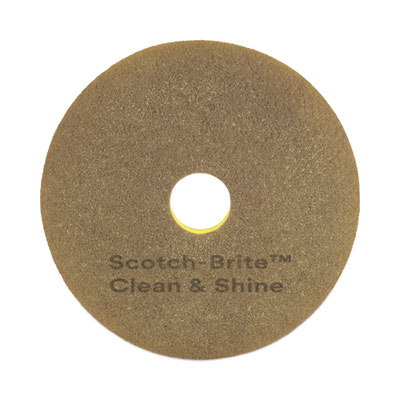 Scotch-Brite Clean and Shine Pad, 15" Diameter, Brown, 5/Carton (09540)