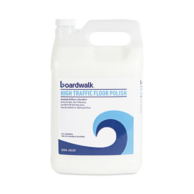 Boardwalk High Traffic Floor Polish, Apply 3 to 5 Coats per Application, Unscented, 1 gal Bottle (4404FEA)