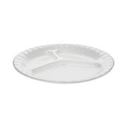 Pactiv Evergreen Placesetter Deluxe Laminated Foam Dinnerware, 3-Compartment Plate, 8.88" dia, White, 500/Carton (0TK100110000)