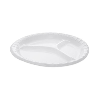 Pactiv Evergreen Placesetter Deluxe Laminated Foam Dinnerware, 3-Compartment Plate, 10.25" dia, White, 540/Carton (0TK10044000Y)
