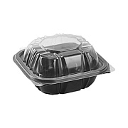 Pactiv Evergreen EarthChoice Vented Dual Color Microwavable Hinged Lid Container, 16 oz, 6 x 6 x 3.1, Black/Clear, Plastic, 321/Carton (DC6610B000)